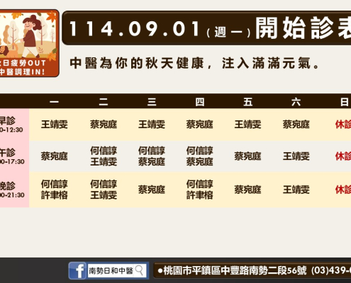 114年8月南勢日和診表