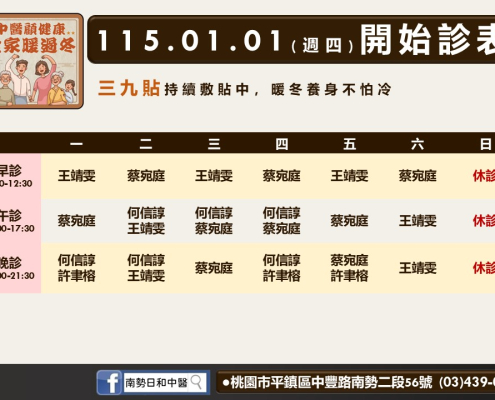 南勢日和中醫115年01月診表